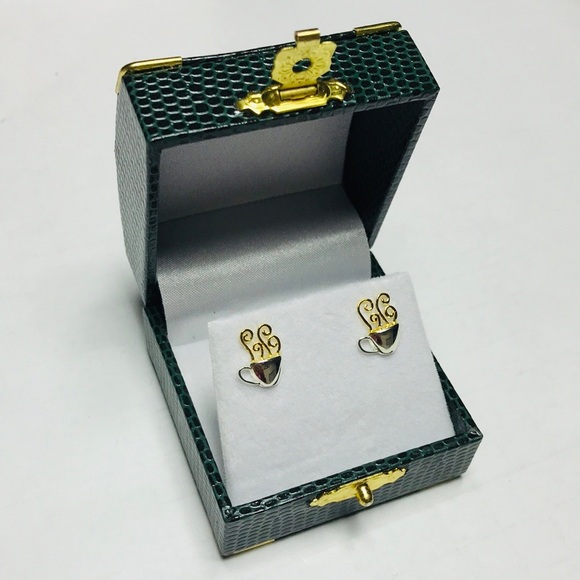 14KT GOLD-PLATED STERLING SILVER Coffee Cup Studs - Picture 6 of 11